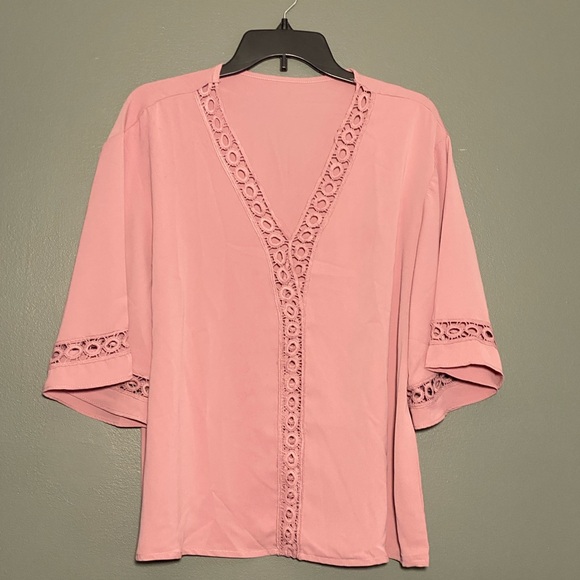 Grlasen Women Fashion 3/4 Bell Sleeve V Neck Top Lace Patchwork Casual Loose L - Picture 8 of 9